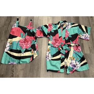 Natori Caftan Floral Kimono Slip & Robe Sz XL
